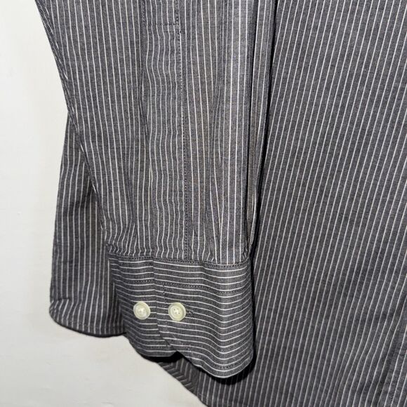 Express Shirt Mens Large Button Up Long Sleeve Collared Gray White Striped - Picture 5 of 7